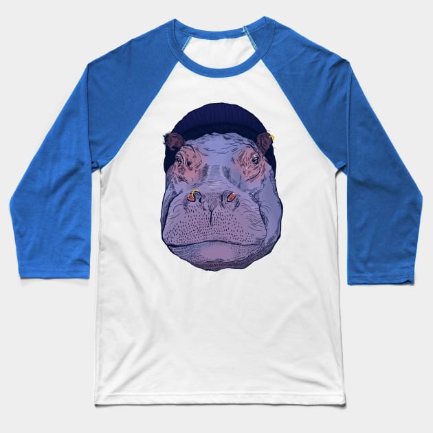 Hipsta Hippo Baseball T-Shirt by Suzie